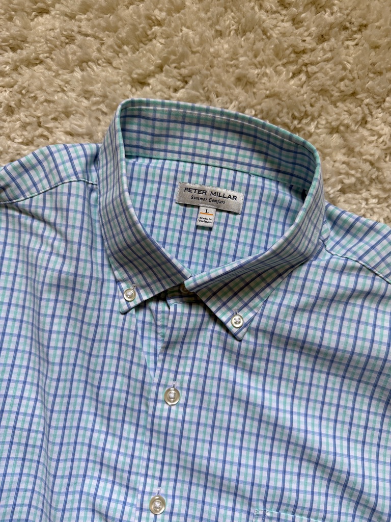Peter Millar Men’s Summer Comfort Blue & Green Checked Shirt. Sz Lrg. Mint Con!